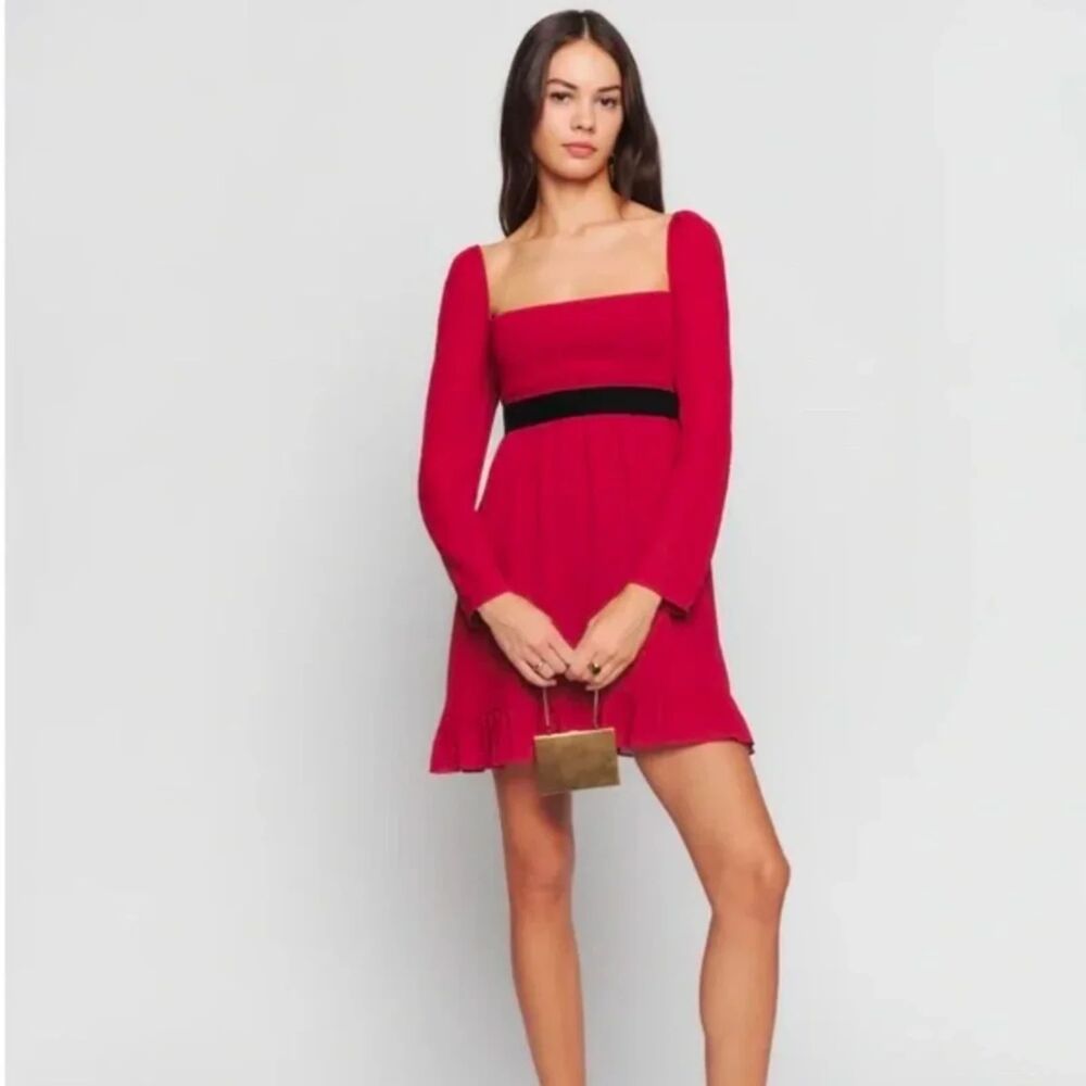 Reformation Silves Mini Dress In Poinsetta Square Neckline Mini Dress w/ Tags